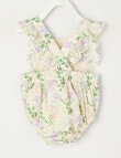 Teeny Weeny Violet Flower Woven Romper, Green product photo View 02 S