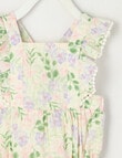 Teeny Weeny Violet Flower Woven Romper, Green product photo View 03 S