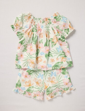 Teeny Weeny Hibiscus Woven Top & Shorts Set, 2-Piece, Green product photo