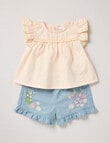 Teeny Weeny Woven Top & Denim Shorts Set, Pink product photo