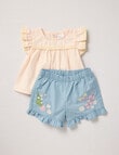 Teeny Weeny Woven Top & Denim Shorts Set, Pink product photo View 02 S