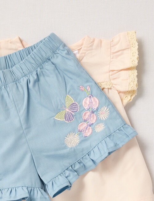 Teeny Weeny Woven Top & Denim Shorts Set, Pink product photo View 03 L