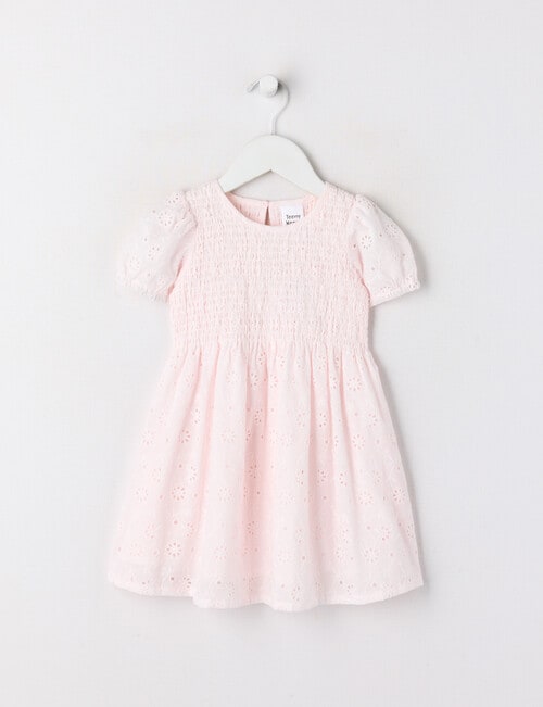 Teeny Weeny Embroidered Anglaise Woven Dress, Petal Pink product photo