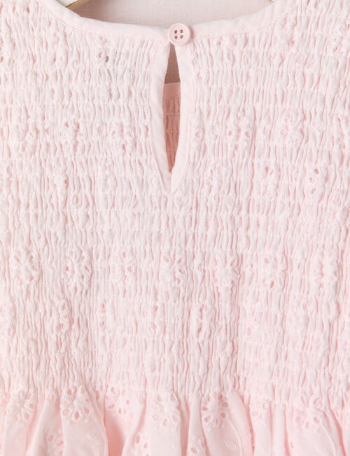 Teeny Weeny Embroidered Anglaise Woven Dress, Petal Pink product photo View 03 L