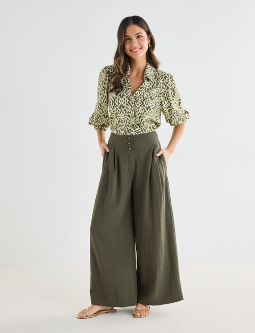 Whistle Basque Waist Wide Leg Crop Pants, Khaki product photo View 03 L