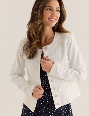 Whistle Denim Crop Jacket, White product photo