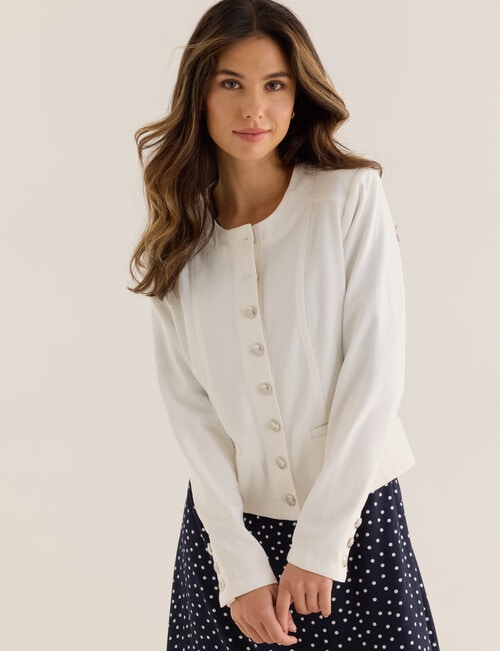 Whistle Denim Crop Jacket, White product photo View 06 L