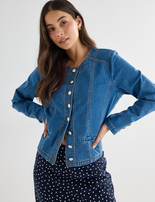 Whistle Denim Crop Jacket, Blue Denim product photo