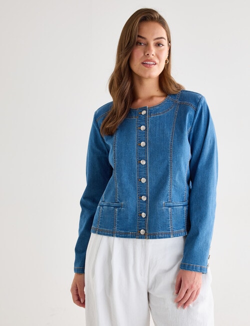Whistle Denim Crop Jacket, Blue Denim product photo View 12 L