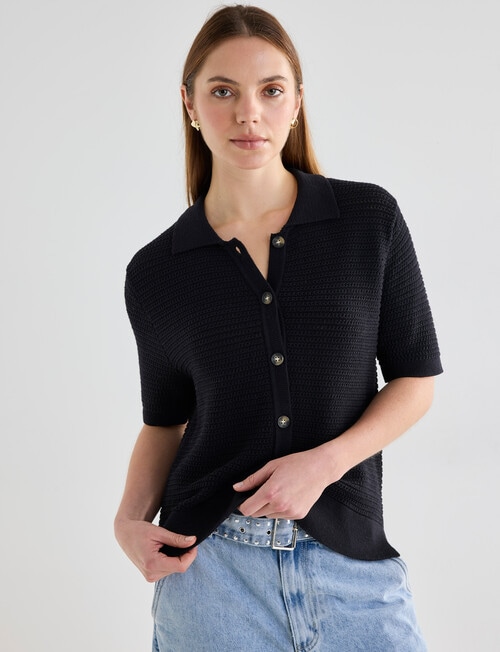 Mineral Mina Short Sleeve Knitwear Shirt, Black product photo