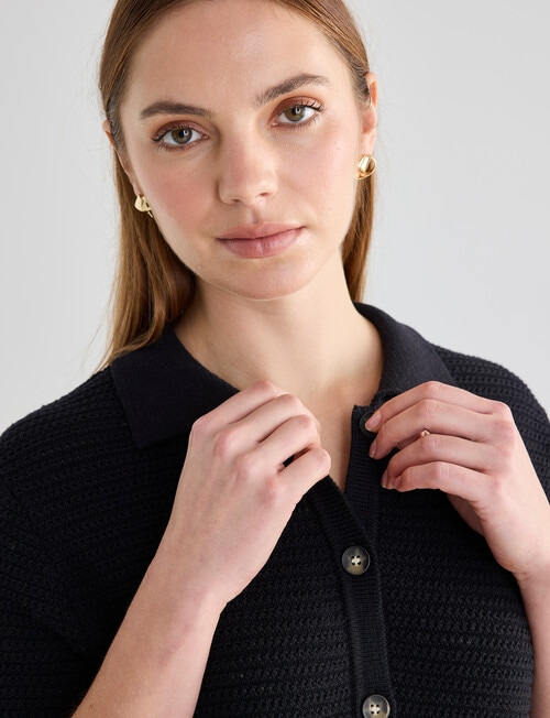 Mineral Mina Short Sleeve Knitwear Shirt, Black product photo View 04 L