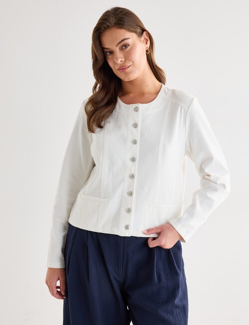 Whistle Denim Crop Jacket, White product photo View 12 L