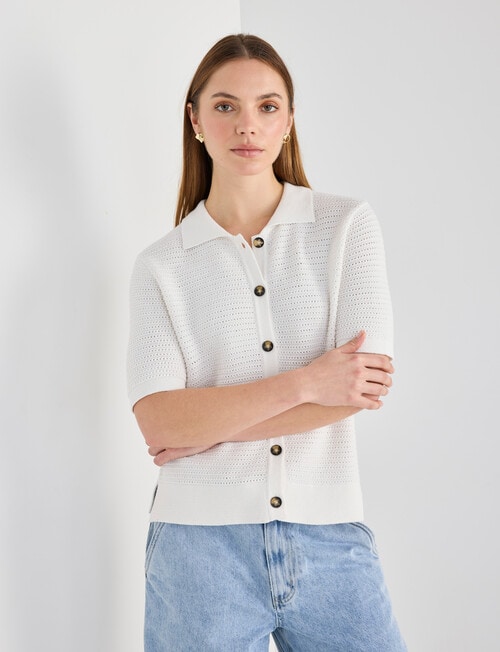 Mineral Mina Short Sleeve Knitwear Shirt, Cream product photo