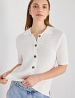 Mineral Mina Short Sleeve Knitwear Shirt, Cream product photo View 05 S