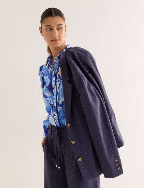 State of play Oriana Linen Blend Blazer, Deep Blue product photo View 08 L
