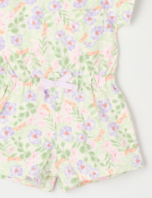 Teeny Weeny Play Time Violet Flower Romper, Green product photo View 02 L
