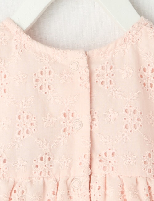 Teeny Weeny Puff-Sleeve Tiered Anglaise Dress, Pale Pink product photo View 03 L