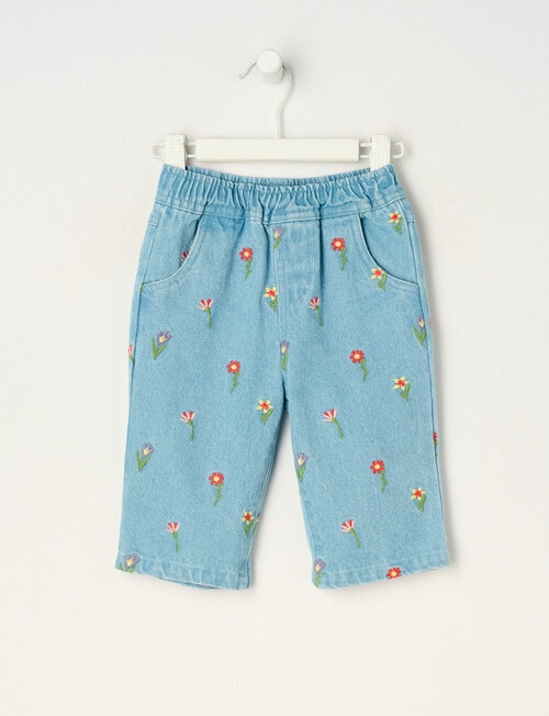 Teeny Weeny Flower Denim Woven Pants, Blue product photo