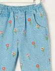 Teeny Weeny Flower Denim Woven Pants, Blue product photo View 03 S