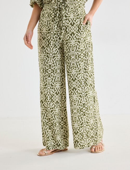 Whistle Tie Waist Printed Culotte Pants, Ikat Print product photo