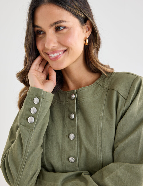 Whistle Denim Crop Jacket, Sage product photo View 04 L