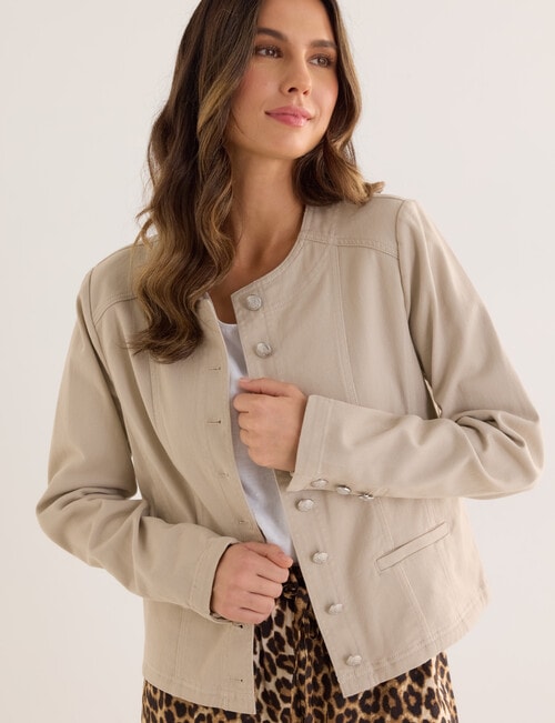 Whistle Denim Crop Jacket, Stone product photo