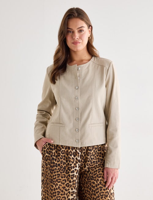 Whistle Denim Crop Jacket, Stone product photo View 12 L