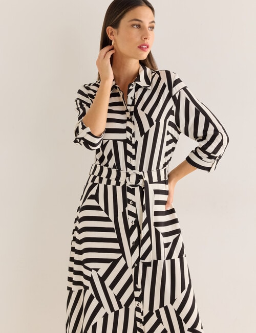 Whistle Abstract Stripe Button Through Shirt Dress, Black & White product photo