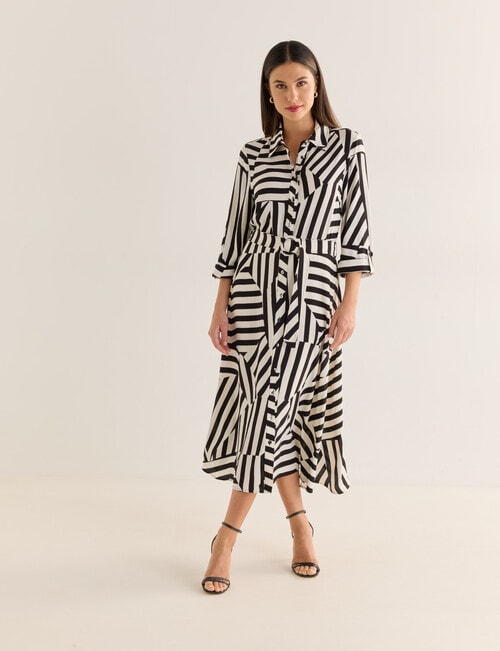 Whistle Abstract Stripe Button Through Shirt Dress, Black & White product photo View 03 L