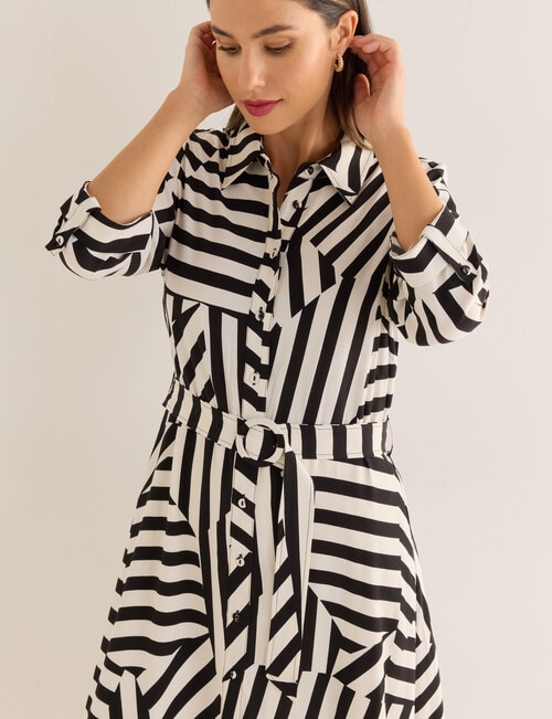 Whistle Abstract Stripe Button Through Shirt Dress, Black & White product photo View 04 L