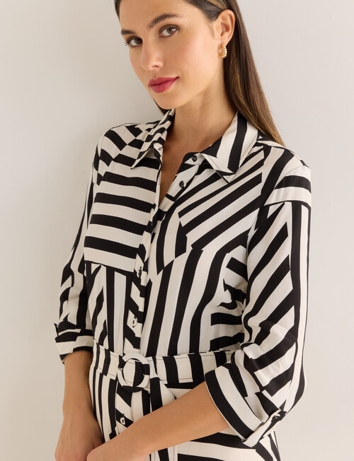 Whistle Abstract Stripe Button Through Shirt Dress, Black & White product photo View 05 L