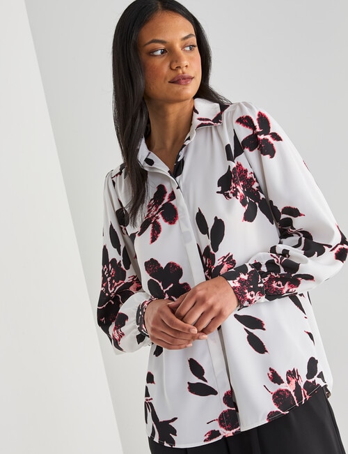 Whistle Magnolia Print Fashion Blouse, White product photo View 04 L