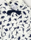 Teeny Weeny All Dressed Up Dino Long Sleeve Woven Body Suit, White & Navy product photo View 02 S