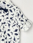 Teeny Weeny All Dressed Up Dino Long Sleeve Woven Body Suit, White & Navy product photo View 04 S