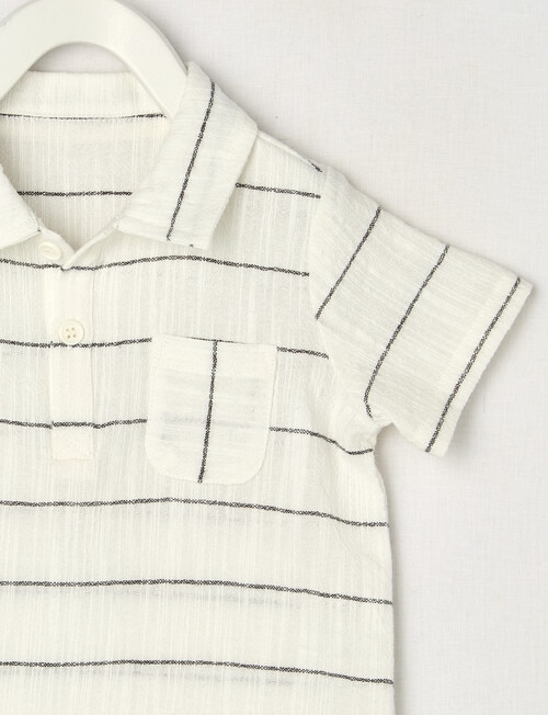 Teeny Weeny All Dressed Up Stripe Short Sleeve Woven Shirt, White & Charcoal product photo View 02 L