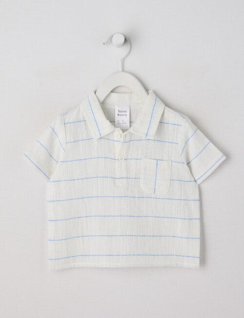 Teeny Weeny Striped Short Sleeve Woven Shirt, White & Blue product photo
