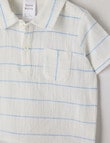 Teeny Weeny Striped Short Sleeve Woven Shirt, White & Blue product photo View 02 S