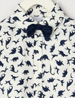 Teeny Weeny All Dressed Up Dino Long Sleeve Woven Shirt, White & Navy product photo View 02 S