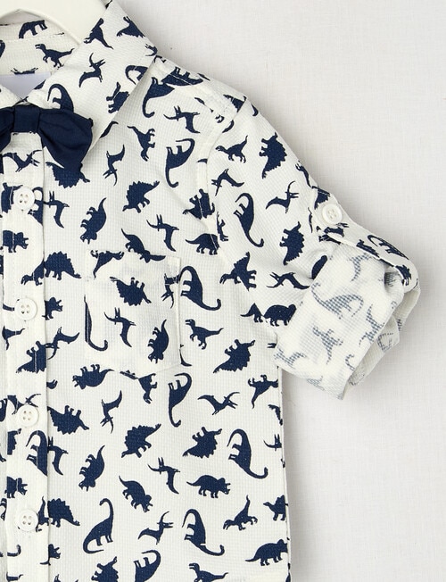 Teeny Weeny All Dressed Up Dino Long Sleeve Woven Shirt, White & Navy product photo View 03 L