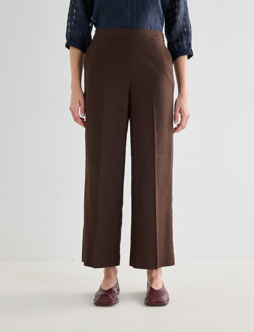 Jigsaw Victoria Linen Blend Wide Leg Crop Pants, Chocolate product photo