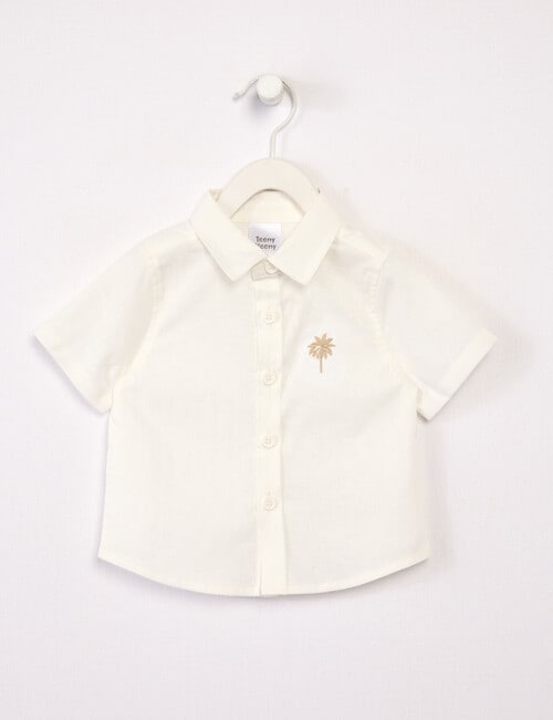 Teeny Weeny Linen Blend Short Sleeve Shirt, White product photo