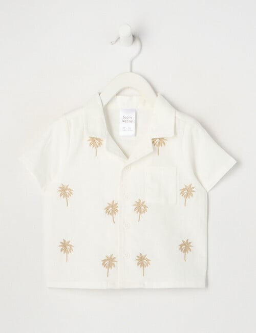 Teeny Weeny Palm Embroidered Linen Blend Short Sleeve Shirt, White product photo