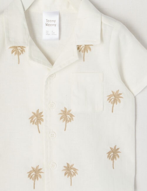 Teeny Weeny Palm Embroidered Linen Blend Short Sleeve Shirt, White product photo View 02 L