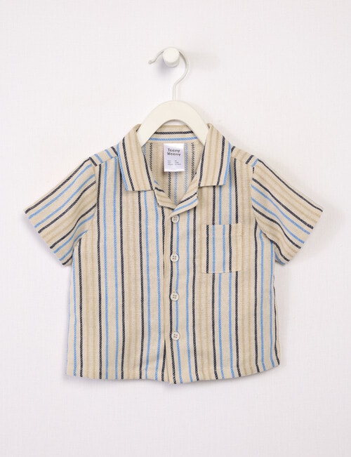 Teeny Weeny Stripe Linen Blend Short Sleeve Shirt, Blue & Beige product photo