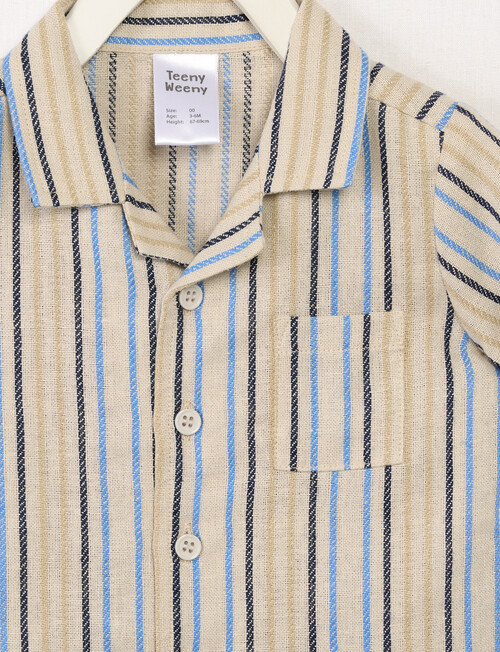 Teeny Weeny Stripe Linen Blend Short Sleeve Shirt, Blue & Beige product photo View 02 L