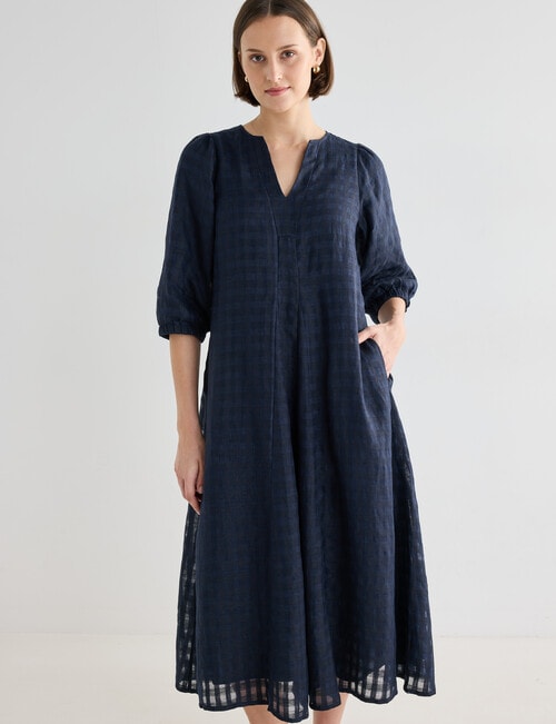 Jigsaw Rita Check V-Neck Midi Dress, Navy product photo