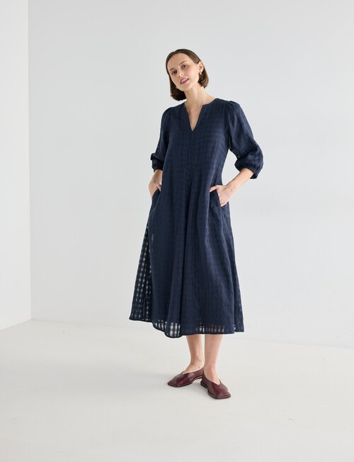 Jigsaw Rita Check V-Neck Midi Dress, Navy product photo View 06 L