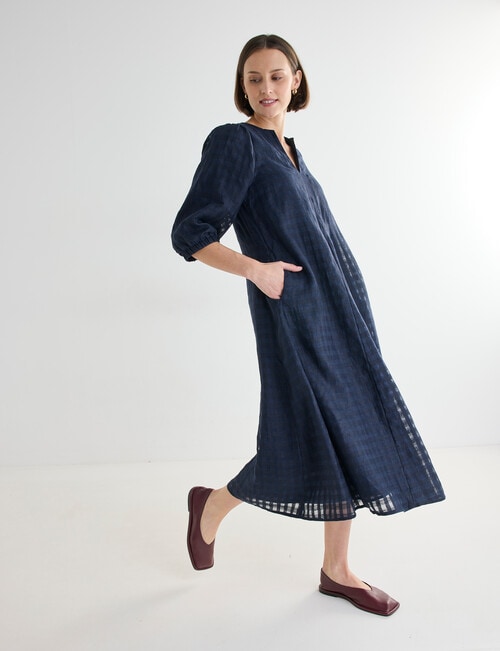 Jigsaw Rita Check V-Neck Midi Dress, Navy product photo View 08 L