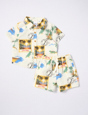 Teeny Weeny Cool Vibes Linen-Blend Shirt & Shorts, 2-Piece Set, Cream product photo