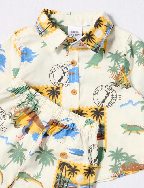 Teeny Weeny Cool Vibes Linen-Blend Shirt & Shorts, 2-Piece Set, Cream product photo View 02 L